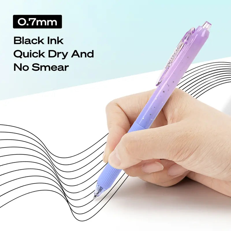 WRITECH Gel Pens Fine Point 0.7Mm Black Ink Retractable 6Ct with Gradient Color Barrel, Soft Vertical Stripe Silicone Grip & Detachable Design for Note Taking Silent Click No Smear Nebula Pen Set