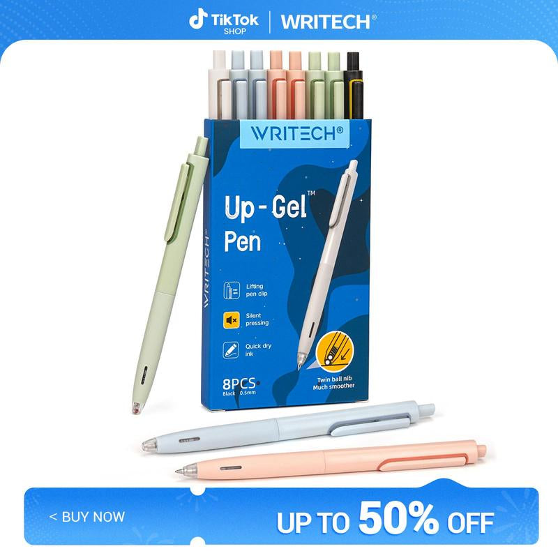 WRITECH Gel Pens Fine Point 0.7Mm Black Ink Retractable 6Ct with Gradient Color Barrel, Soft Vertical Stripe Silicone Grip & Detachable Design for Note Taking Silent Click No Smear Nebula Pen Set