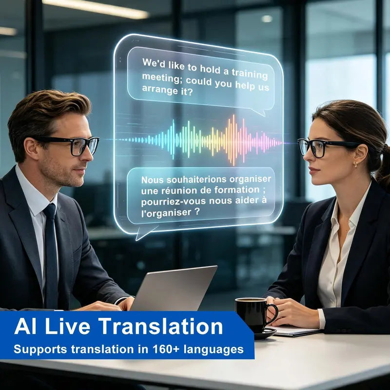 Smart Photochromic Lenses Bluetooth Glasses with 160+ Languages Live Translation App, Anti-Blue Light & UV400 Protection & Hands-Free Calling, 6-Hour Battery Life, Ultra-Ligh Tweight Eyewear for Travel & Daily Use Wearable