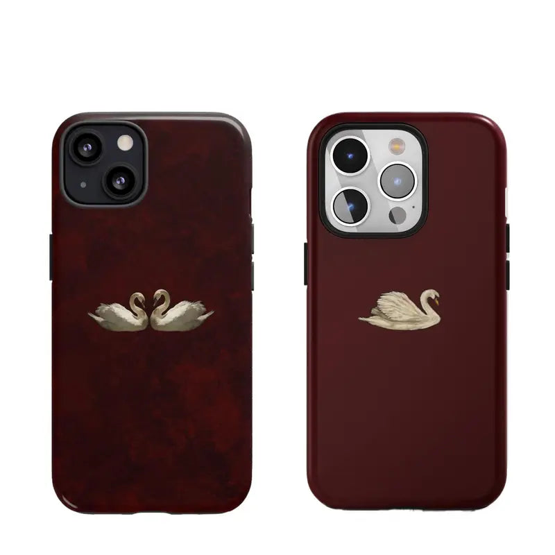 Glossy Burgundy Background White Swan Soft TPU Smartphone Case - Durable, Shock-Resistant, Easy-Install Protective Accessory for iPhone 11-17 Pro and Samsung S23-26 Devices