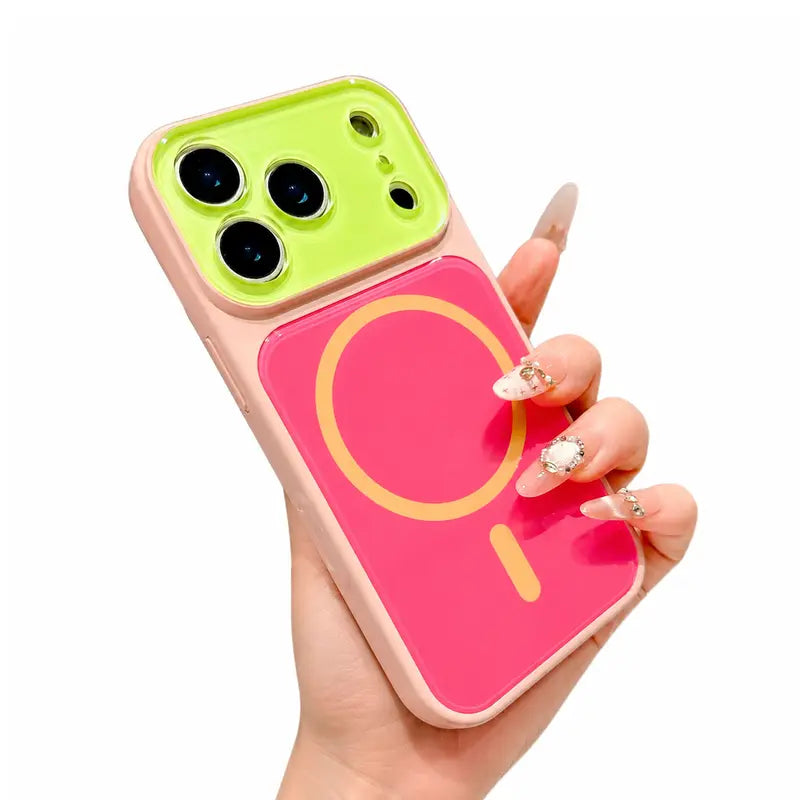 Dopamine Color Block Slim Phone Case for Iphone 18 Pro Max 17 16 15 14 13 Pro Max, Matte Hard PC Cover, Magnetic Wireless Charging Compatible with Magsafe(Not Strong), Lightweight Ultra Slim Fashion Case