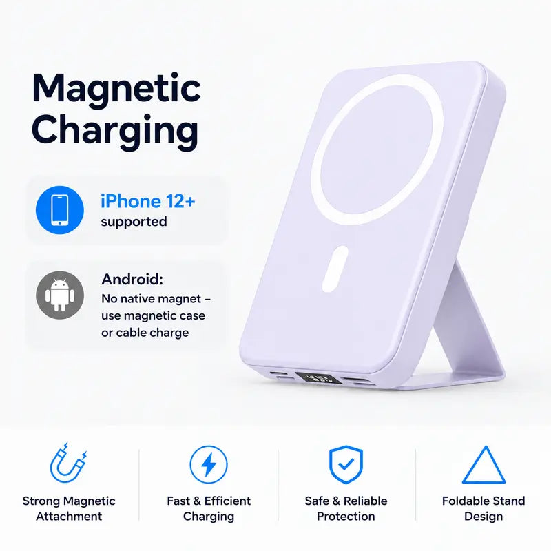 【Fathersdaygift】 10000Mah Magnetic Power Bank Wireless Portable Charger with USB-C Cable LED Display Foldable Battery Pack for Iphone17/ 16/15/14/13/12/Pro/Pro Max Series Charging Compact Silicone Black Chargeable Smartphone