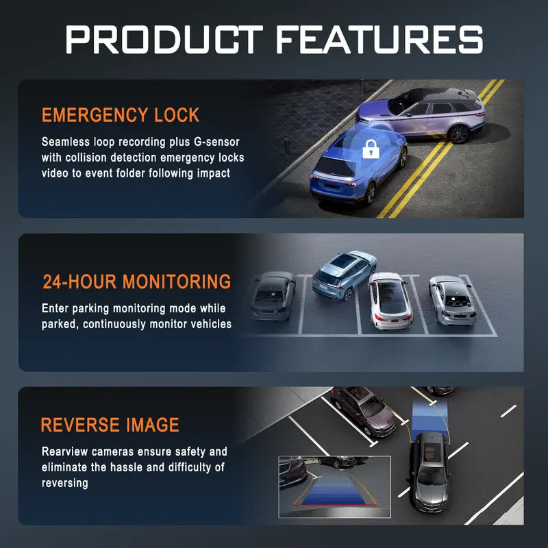 BCUOZ 4-Channel Automotive Dashcam - Car DVR Camera, 1080P Full HD Front + 720P Rear Left Right Coverage, G-Sensor, Free 64GB Memory Card, Abs Plastic Dashboard Camera Recorder, Car Accessories (Not Wireless/No WIFI, Requires Charging)
