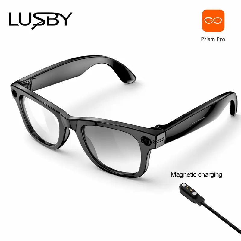 LUSBY Multifunctional Wireless Smart Glasses with Camera - 8MP Photochromic Lenses, Button-Touch Adjustment, 160+ Languages Real-Time Translation, Bluetooth Recording, UV Protection, Square Frame, Climbing Outdoor Gadget, Mens Birthday Gift for Him