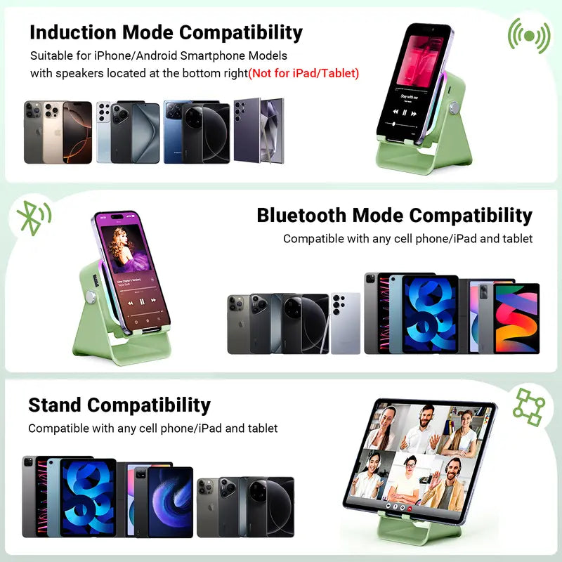 PUTARE Wireless Induction Audio Speaker Stand, 5In1 Cellphone Holder, 3500Mah Rechargeable Emergency Power Bank,360° Adjustable Mobile Tablet Stand with Colorful Ambient Light Gifts for Men Women,