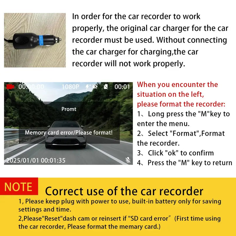 BCUOZ 4-Channel Automotive Dashcam - Car DVR Camera, 1080P Full HD Front + 720P Rear Left Right Coverage, G-Sensor, Free 64GB Memory Card, Abs Plastic Dashboard Camera Recorder, Car Accessories (Not Wireless/No WIFI, Requires Charging)