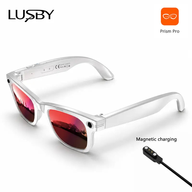 LUSBY Multifunctional Wireless Smart Glasses with Camera - 8MP Photochromic Lenses, Button-Touch Adjustment, 160+ Languages Real-Time Translation, Bluetooth Recording, UV Protection, Square Frame, Climbing Outdoor Gadget, Mens Birthday Gift for Him
