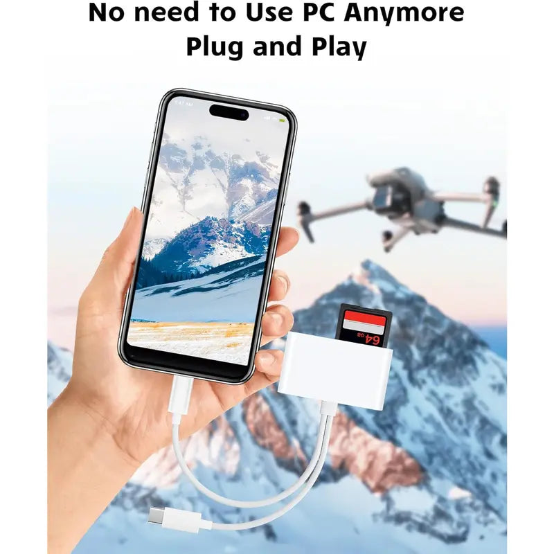 Portable Microsd Card Reader - Dual Connector USB C & Iphone Connector, USB 3.0 Dual-Slot Memory Reader for Iphone/Ipad Cameras, Supports SD/TF, Android Devices Compatible, 2-Way Sync & Tracking Camera Viewer