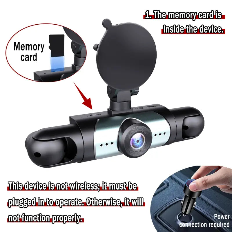BCUOZ 4-Channel Automotive Dashcam - Car DVR Camera, 1080P Full HD Front + 720P Rear Left Right Coverage, G-Sensor, Free 64GB Memory Card, Abs Plastic Dashboard Camera Recorder, Car Accessories (Not Wireless/No WIFI, Requires Charging)