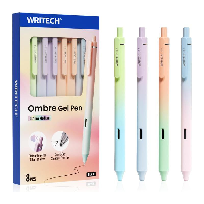 WRITECH Gel Pens Fine Point 0.7Mm Black Ink Retractable 6Ct with Gradient Color Barrel, Soft Vertical Stripe Silicone Grip & Detachable Design for Note Taking Silent Click No Smear Nebula Pen Set