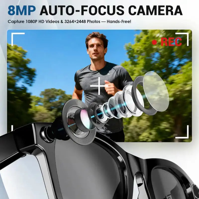 LUSBY Multifunctional Wireless Smart Glasses with Camera - 8MP Photochromic Lenses, Button-Touch Adjustment, 160+ Languages Real-Time Translation, Bluetooth Recording, UV Protection, Square Frame, Climbing Outdoor Gadget, Mens Birthday Gift for Him