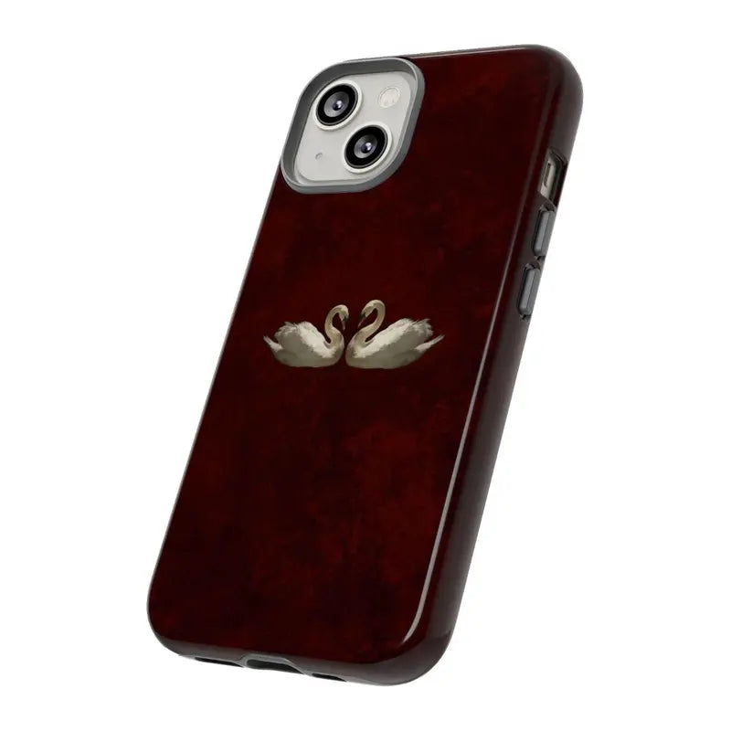 Glossy Burgundy Background White Swan Soft TPU Smartphone Case - Durable, Shock-Resistant, Easy-Install Protective Accessory for iPhone 11-17 Pro and Samsung S23-26 Devices
