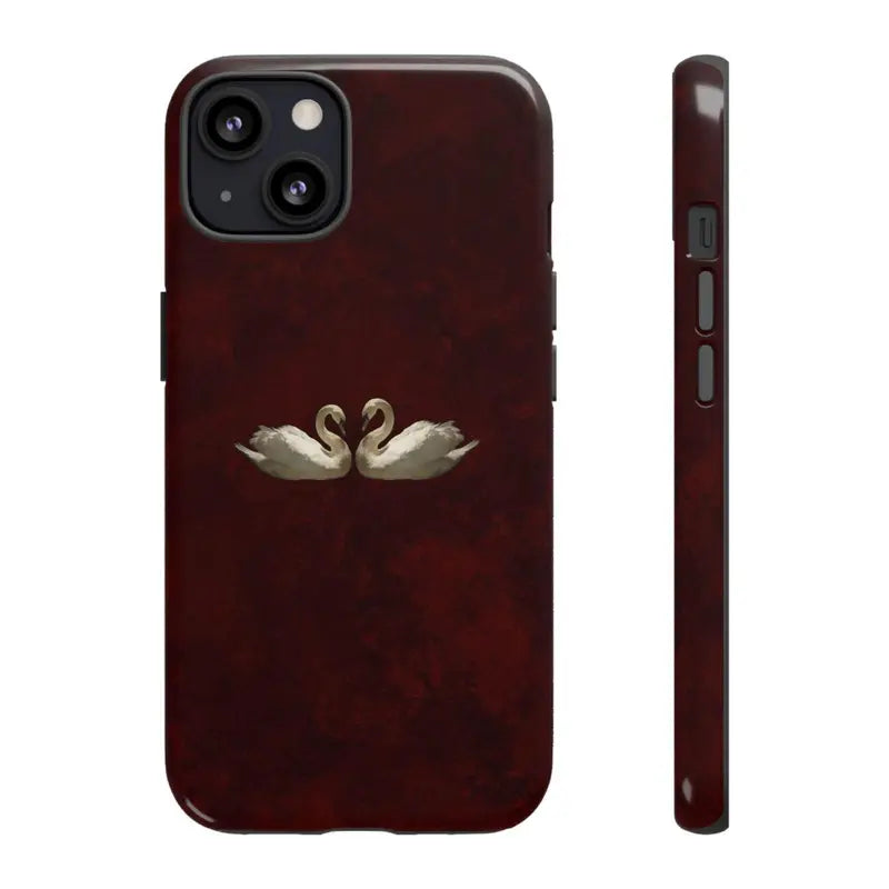 Glossy Burgundy Background White Swan Soft TPU Smartphone Case - Durable, Shock-Resistant, Easy-Install Protective Accessory for iPhone 11-17 Pro and Samsung S23-26 Devices