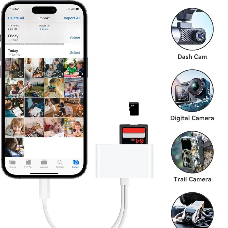 Portable Microsd Card Reader - Dual Connector USB C & Iphone Connector, USB 3.0 Dual-Slot Memory Reader for Iphone/Ipad Cameras, Supports SD/TF, Android Devices Compatible, 2-Way Sync & Tracking Camera Viewer