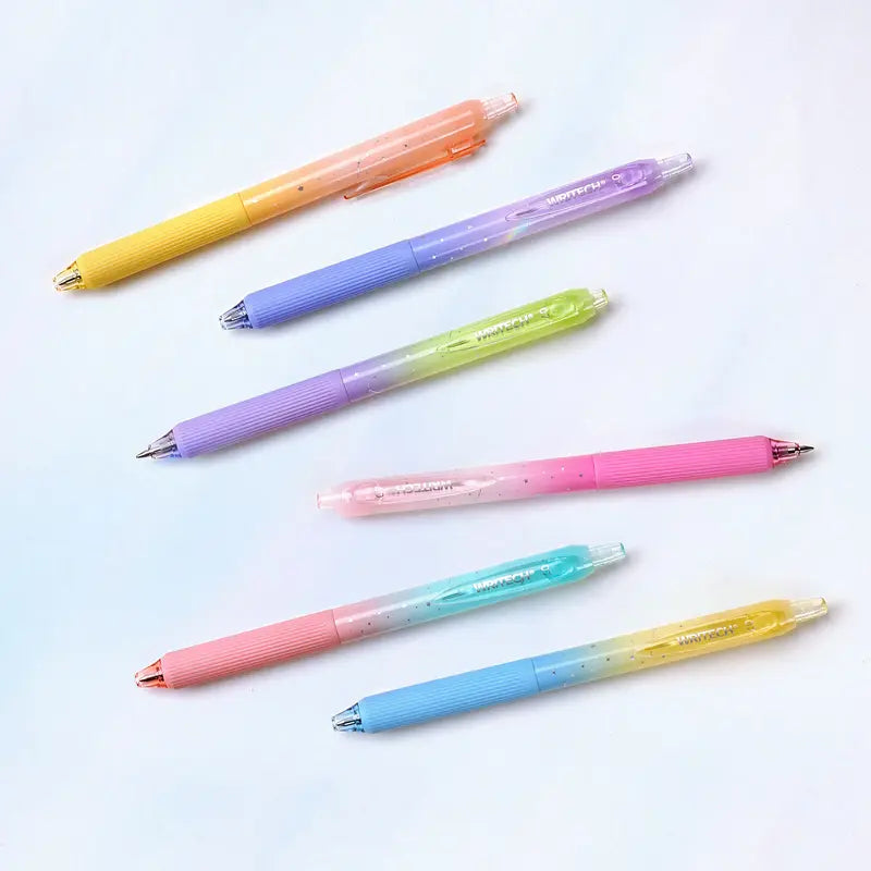 WRITECH Gel Pens Fine Point 0.7Mm Black Ink Retractable 6Ct with Gradient Color Barrel, Soft Vertical Stripe Silicone Grip & Detachable Design for Note Taking Silent Click No Smear Nebula Pen Set