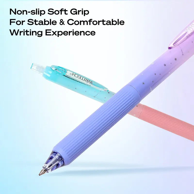 WRITECH Gel Pens Fine Point 0.7Mm Black Ink Retractable 6Ct with Gradient Color Barrel, Soft Vertical Stripe Silicone Grip & Detachable Design for Note Taking Silent Click No Smear Nebula Pen Set
