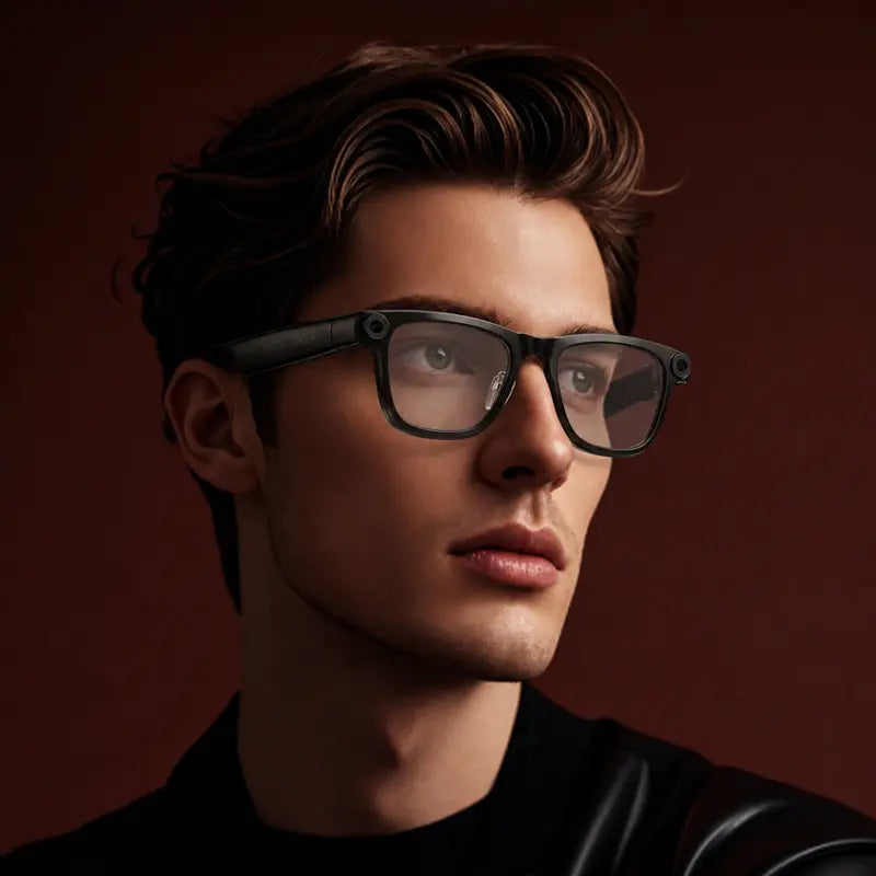 LUSBY Multifunctional Wireless Smart Glasses with Camera - 8MP Photochromic Lenses, Button-Touch Adjustment, 160+ Languages Real-Time Translation, Bluetooth Recording, UV Protection, Square Frame, Climbing Outdoor Gadget, Mens Birthday Gift for Him