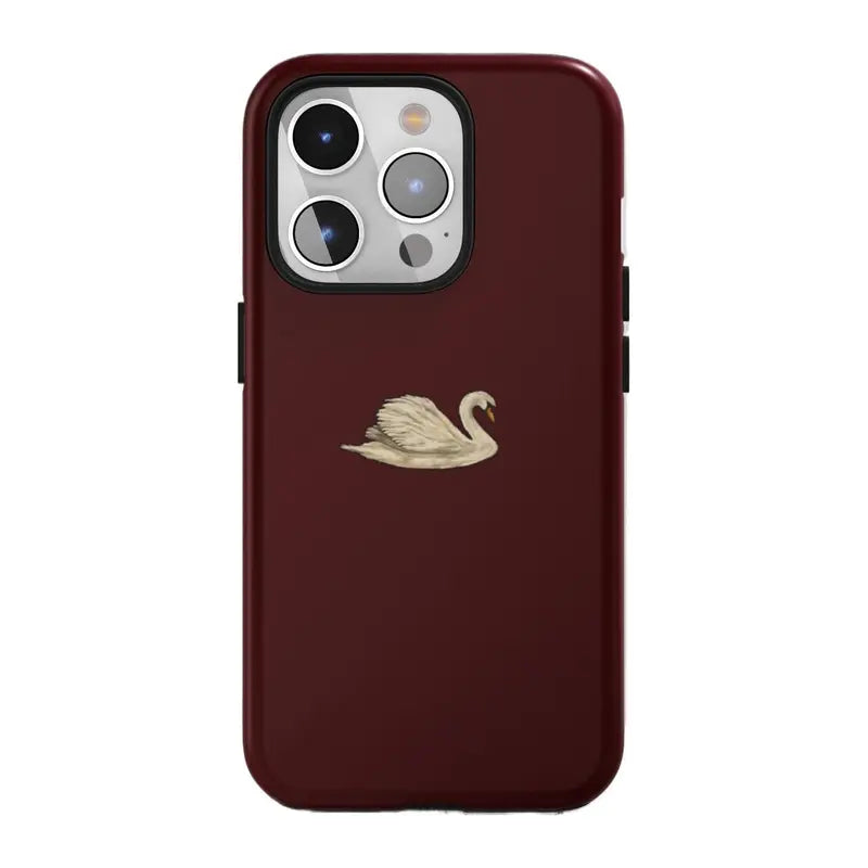 Glossy Burgundy Background White Swan Soft TPU Smartphone Case - Durable, Shock-Resistant, Easy-Install Protective Accessory for iPhone 11-17 Pro and Samsung S23-26 Devices