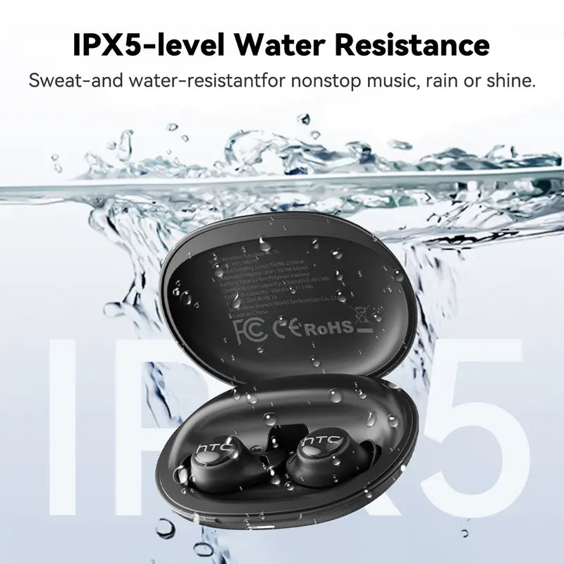 HTC NE76 Bluetooth 6.0 Wireless Earbuds - Metal In-Ear Mini Invisible Flat-Head Headset with 20Khz Audio, Lithium-Ion Batteries, Noise Isolation, No Ear Pressure for Side Sleepers, Travel-Friendly Phone Accessory