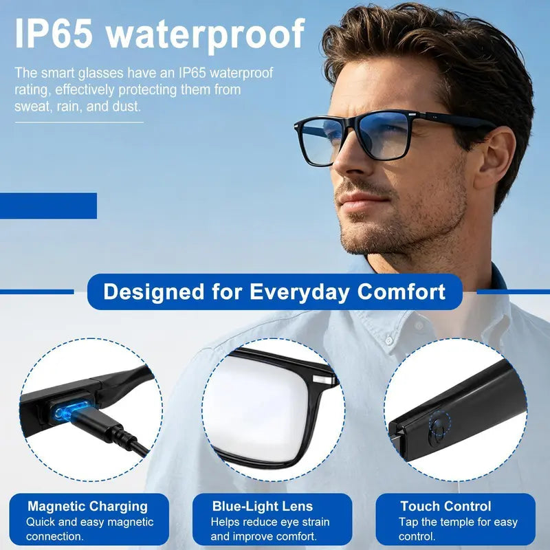Smart Photochromic Lenses Bluetooth Glasses with 160+ Languages Live Translation App, Anti-Blue Light & UV400 Protection & Hands-Free Calling, 6-Hour Battery Life, Ultra-Ligh Tweight Eyewear for Travel & Daily Use Wearable