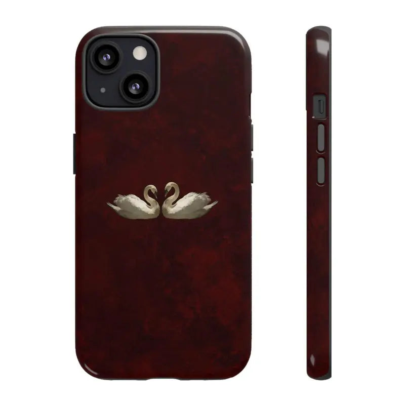 Glossy Burgundy Background White Swan Soft TPU Smartphone Case - Durable, Shock-Resistant, Easy-Install Protective Accessory for iPhone 11-17 Pro and Samsung S23-26 Devices